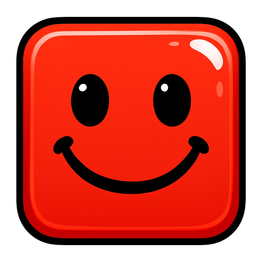 Can you draw a smiling face with rounded edges, square red and shiny effect?.
In-Game asset.  2d.  High contrast.  No shadows