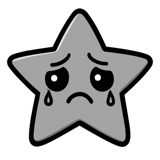 crea una estrella kawai deprimida y de color gris simple.
In-Game asset.  2d.  High contrast.  No shadows