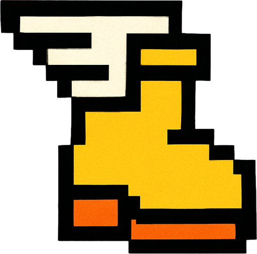 8x8 pixel  movement speed powerup icon. boot with wings.
In-Game asset.  2d.  High contrast.  No shadows. Black outline