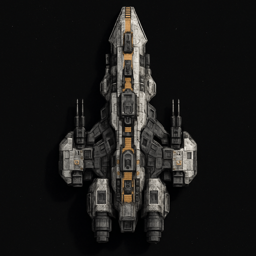 Uzay temalı Savaş Gemisi, gerçekçi, yazısız üstten görünüm. 
In-Game asset.  High contrast.  No shadows