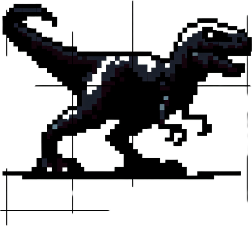 2D Black Pixel Art T-Rex chrome trex game.
Single Game Texture. In-Game asset. 2d. Blank background. High contrast. No shadows.