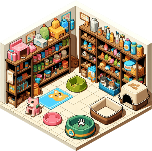 Pet store.
Single Game Texture.  In-Game asset.  2d.  Blank background.  High contrast.  No shadows
