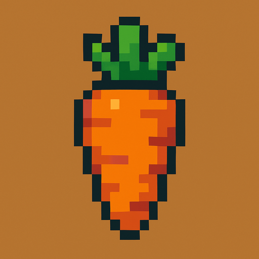 Carrot 2d pixilated topdown.
In-Game asset.  2d.  High contrast.  No shadows