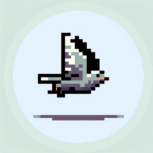 8-bit. cartoon. flying wingless pigeon. seen from the side. in game assset. Single Game Texture. In-Game asset. 2d. Blank background. High contrast. No shadows.