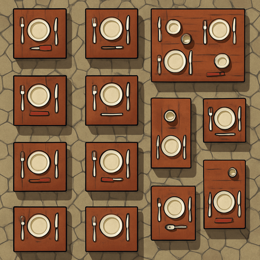 Masa ve sandalyesiz - üstten görünüm restaurant gerçekçi - yazısız.
In-Game asset.  2d.  High contrast.  No shadows