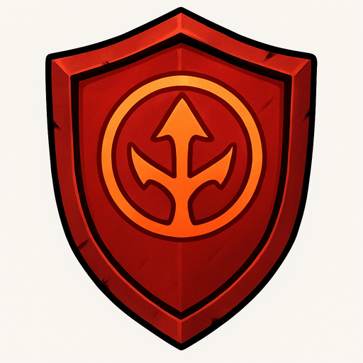 A red magic shield with a orange symbol on it.
In-Game asset.  2d.  High contrast.  No shadows