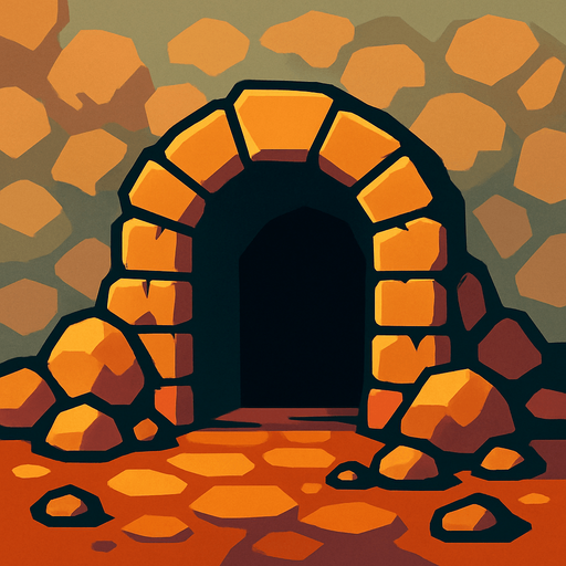 Una mazmorra rocosa, sin contorno y de fondo se vean piedras algo difuminadas y una entrada a una mazmorra.
In-Game asset.  2d.  High contrast.  No shadows.
In-Game asset.  2d.  High contrast.  No shadows