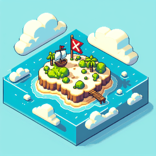isometric tiny mini pirate island that floats in the sky. an red painted X marks the spot located in the center of the map. pixelated. 8 bit..
Single Game Texture. In-Game asset. 2d. Blank background. High contrast. No shadows.
