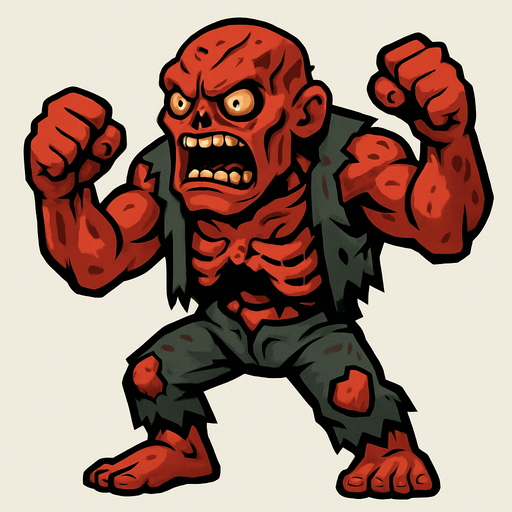 Giant boss angry reddish zombie. 2D..
In-Game asset.  2d.  High contrast.  No shadows