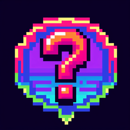 pixel art speech bubble that says "?" neon color.
Single Game Texture. In-Game asset. 2d. Blank background. High contrast. No shadows.