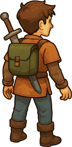 player human viewing on behind of him with all of body.
In-Game asset.  2d