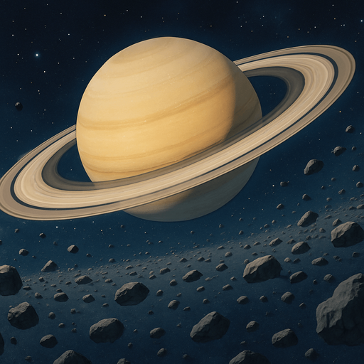 2d realistic anime image about saturn asteroid belt.
In-Game asset.  2d.