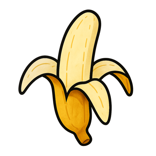 Banana peeled.
Single Game Texture.  In-Game asset.  2d.  Blank background.  High contrast.  No shadows