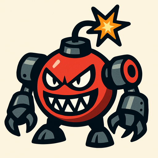 2d dangerous robot bomb.
In-Game asset.  2d.  High contrast.  No shadows