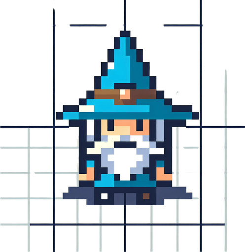 wisard 8 bit from the top down.
Single Game Texture. In-Game asset. 2d. Blank background. High contrast. No shadows.