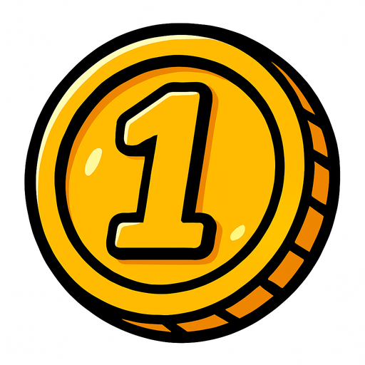 one coin.
In-Game asset.  2d.  High contrast.  No shadows