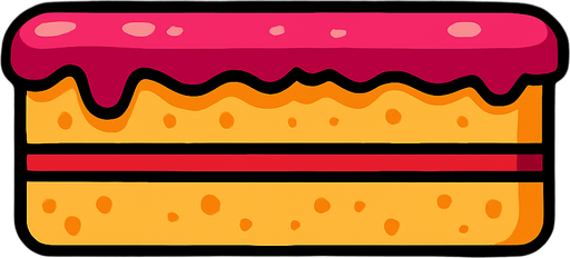 lateral view of a flat cake in rectangular platform shape for a platformer game.
In-Game asset.  2d.  High contrast.  No shadows