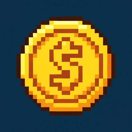 Pixel coin.
In-Game asset.  2d.  High contrast.  No shadows
