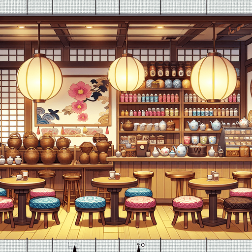 Tea shop interior, anime cafe

Single Game Texture. In-Game asset. 2d. Blank background. High contrast. No shadows.