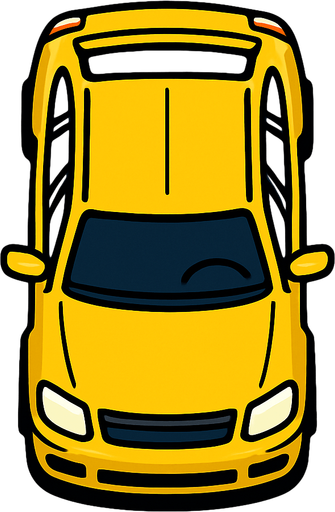 Yellow car bird's eye view.
In-Game asset.  2d.  High contrast.  No shadows
