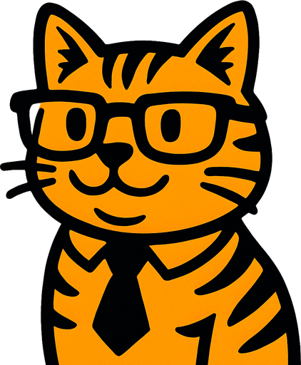 Cat avec des lunettes et un cravate.
In-Game asset.  2d.  High contrast.  No shadows