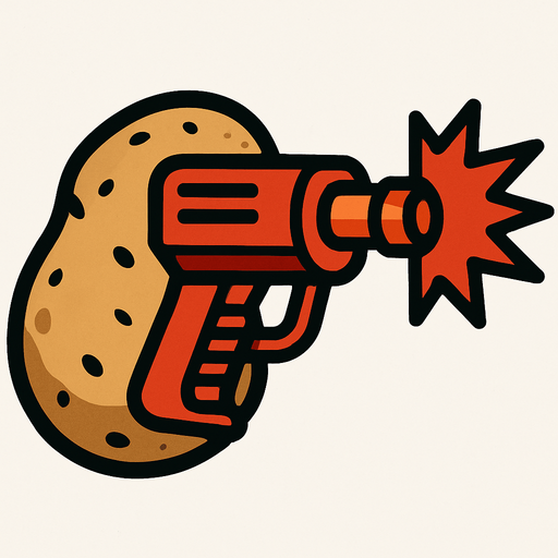 potato laser gun.
In-Game asset.  2d.  High contrast.  No shadows