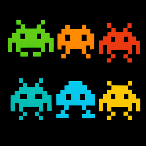 extraterrestres de space in vader de pixeles.
In-Game asset.  2d.  High contrast.  No shadows