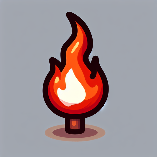 A small vertical flame. Cartoon.
Single Game Texture.  In-Game asset.  2d.  Blank background.  High contrast.  No shadows