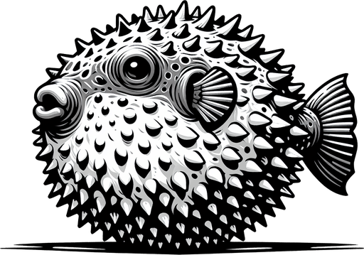 Puffer fish.
Single Game Texture. In-Game asset. 2d. Blank background. High contrast. No shadows.