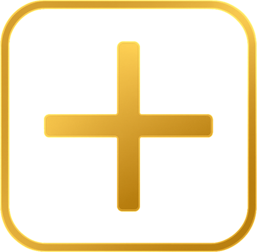 Boton de signo de mas elegante de color dorado con fondo negro.
In-Game asset.  2d.  High contrast.  No shadows