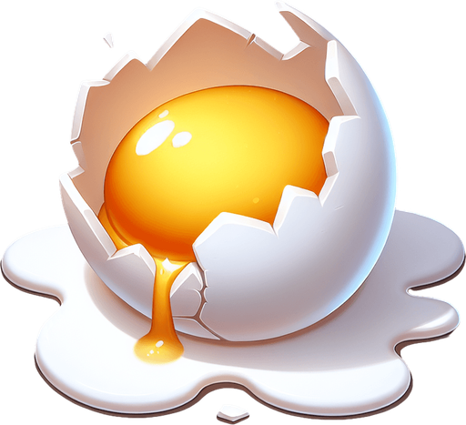 cracked egg white and yolk seeping. Single Game Texture. In-Game asset. 2d. Blank background. High contrast. No shadows.