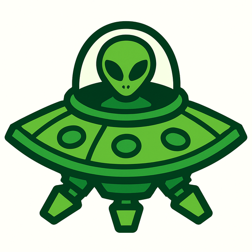 A green alien ship.
In-Game asset.  2d.  High contrast.  No shadows