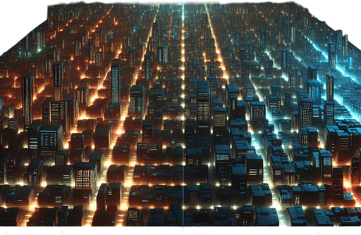 The lights of a futuristic city in the dark at night. Very high above it looking straight down like from an airplane or a map. Background for an endlessly scrolling game..
Single Game Texture. In-Game asset. 2d. Blank background. High contrast. No shadows.