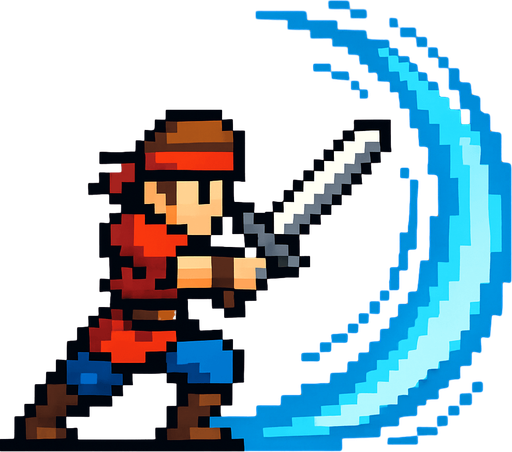 pixel art, swordsman attack, send shockwaves.
In-Game asset.  2d.  High contrast.  No shadows