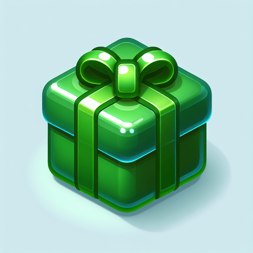 a christmas present green. plastic style. Single Game Texture. In-Game asset. 2d. Blank background. High contrast. No shadows.