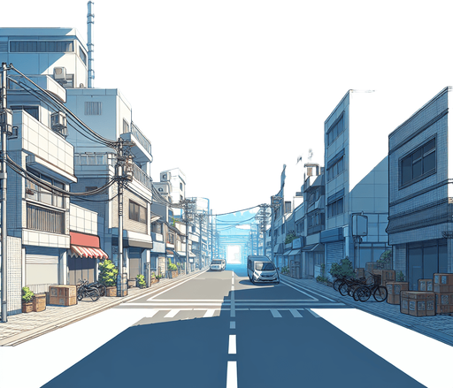 uma rua com ceu azul, fundo png.
Single Game Texture. In-Game asset. 2d. Blank background. High contrast. No shadows.