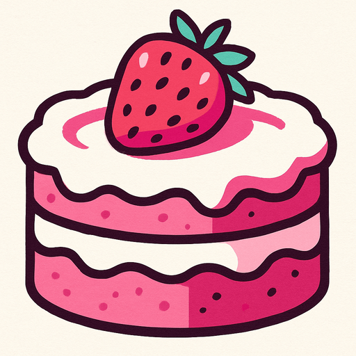 pembe-beyaz renkli çilekli pasta.
In-Game asset.  2d.  High contrast.  No shadows