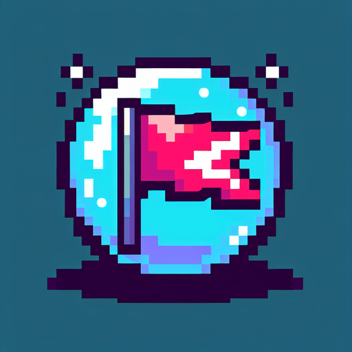 pixel art bubble with a rally flag in neon color...
Single Game Texture. In-Game asset. 2d. Blank background. High contrast. No shadows.
