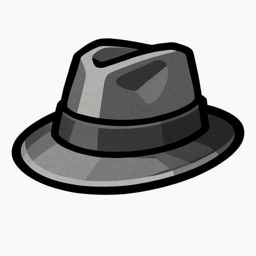 gri tonlarında şapka.
In-Game asset.  2d.  High contrast.  No shadows