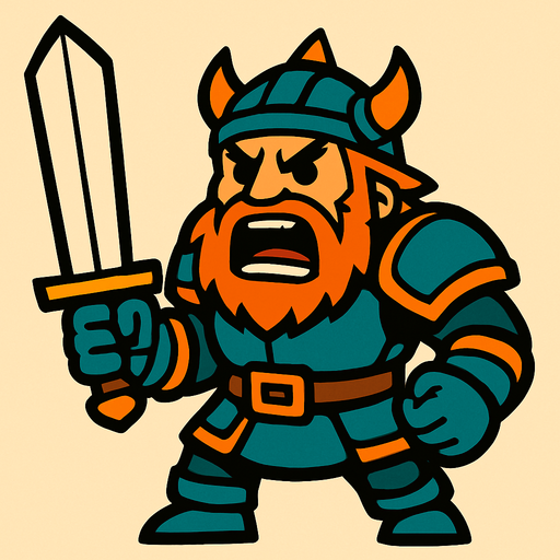 Angry warrior holding a sword.
In-Game asset.  2d.  High contrast.  No shadows