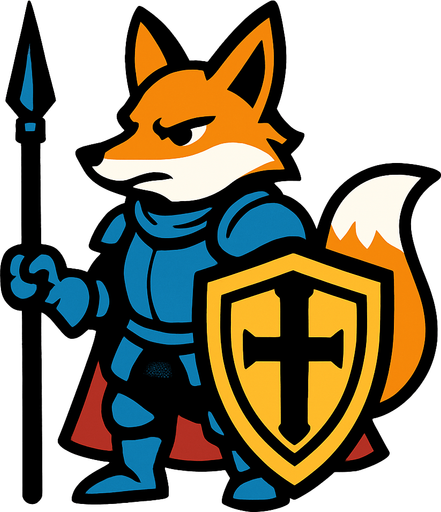 caballero zorro, con escudo y lanza.
In-Game asset.  2d.  High contrast.  No shadows