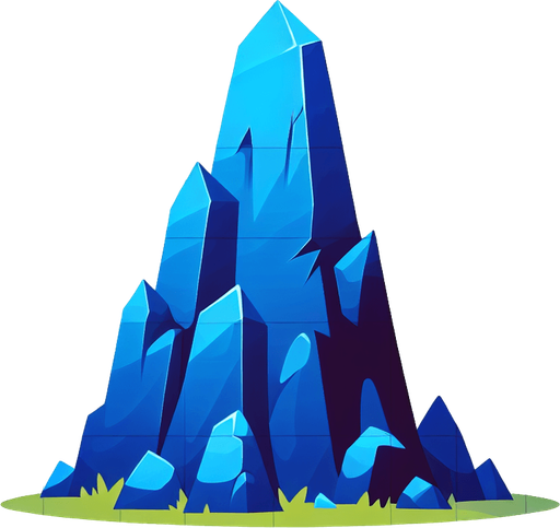 A peaked blue rock. Cartoon style..
Single Game Texture.  In-Game asset.  2d.  Blank background.  High contrast.  No shadows