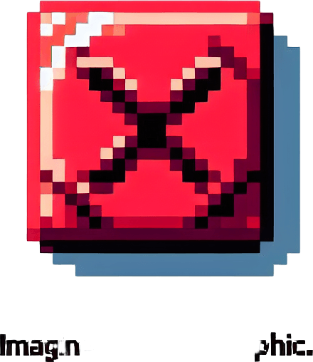 Big red X button for a game gui. 8-bit art style..
Single Game Texture. In-Game asset. 2d. Blank background. High contrast. No shadows.