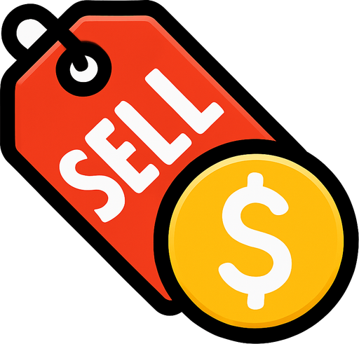 Sell icon with a money symbol.
In-Game asset.  2d.  High contrast.  No shadows