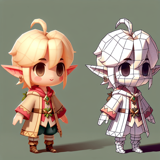 a cute elf Single Game Texture. In-Game asset. 2d. Blank background. High contrast. No shadows.