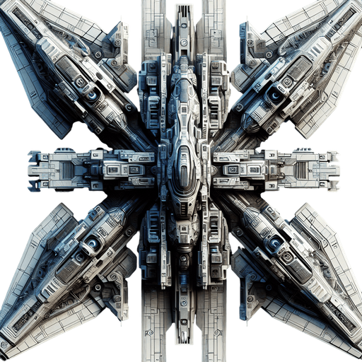 A cool looking spaceship viewed from above
Single Game Texture. In-Game asset. 2d. Blank background. High contrast. No shadows.