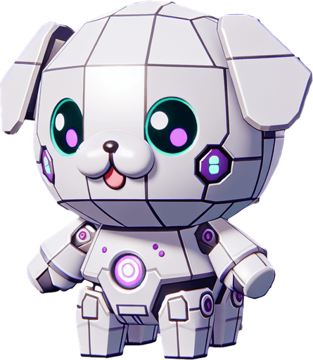 3d kawaii robotic puppy white colour with purple and green. Single Game Texture. In-Game asset. 2d. Blank background. High contrast. No shadows..
Single Game Texture. In-Game asset. 2d. Blank background. High contrast. No shadows.