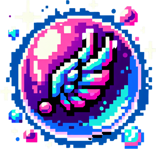 pixel art of a bubble a wing inside in neon color..
Single Game Texture. In-Game asset. 2d. Blank background. High contrast. No shadows.
