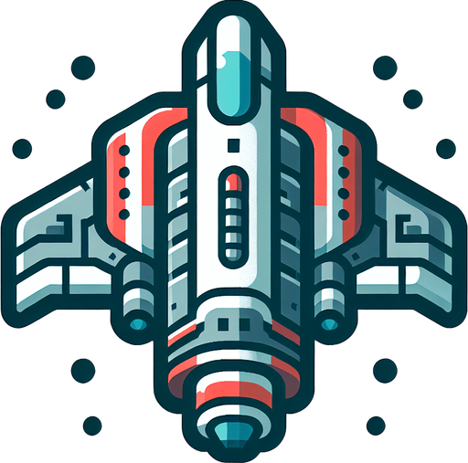 spaceship.
Single Game Texture. In-Game asset. 2d. Blank background. High contrast. No shadows.