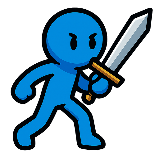 Blue stickman with a sword.
In-Game asset.  2d.  High contrast.  No shadows